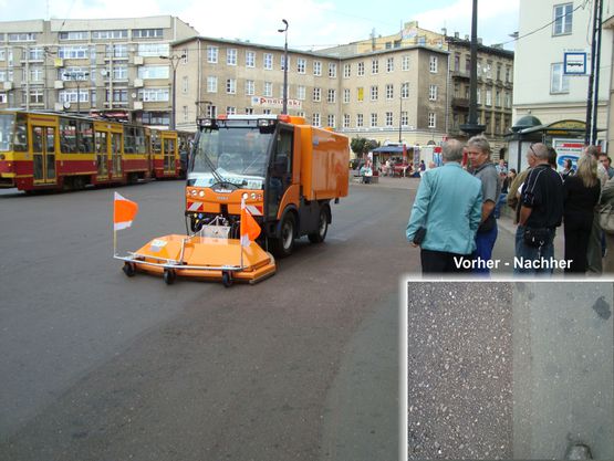 Reinigung Fußgängerzone in Lodz, Polen